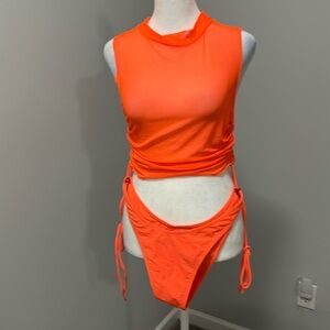 Sexxyyy 3pc bikini set; bikini L , top L orange, w/swim top *new*